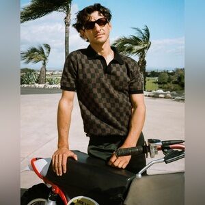 Dandy Del Mar / Sebastian Knit Polo checker stripe Onyx medium M